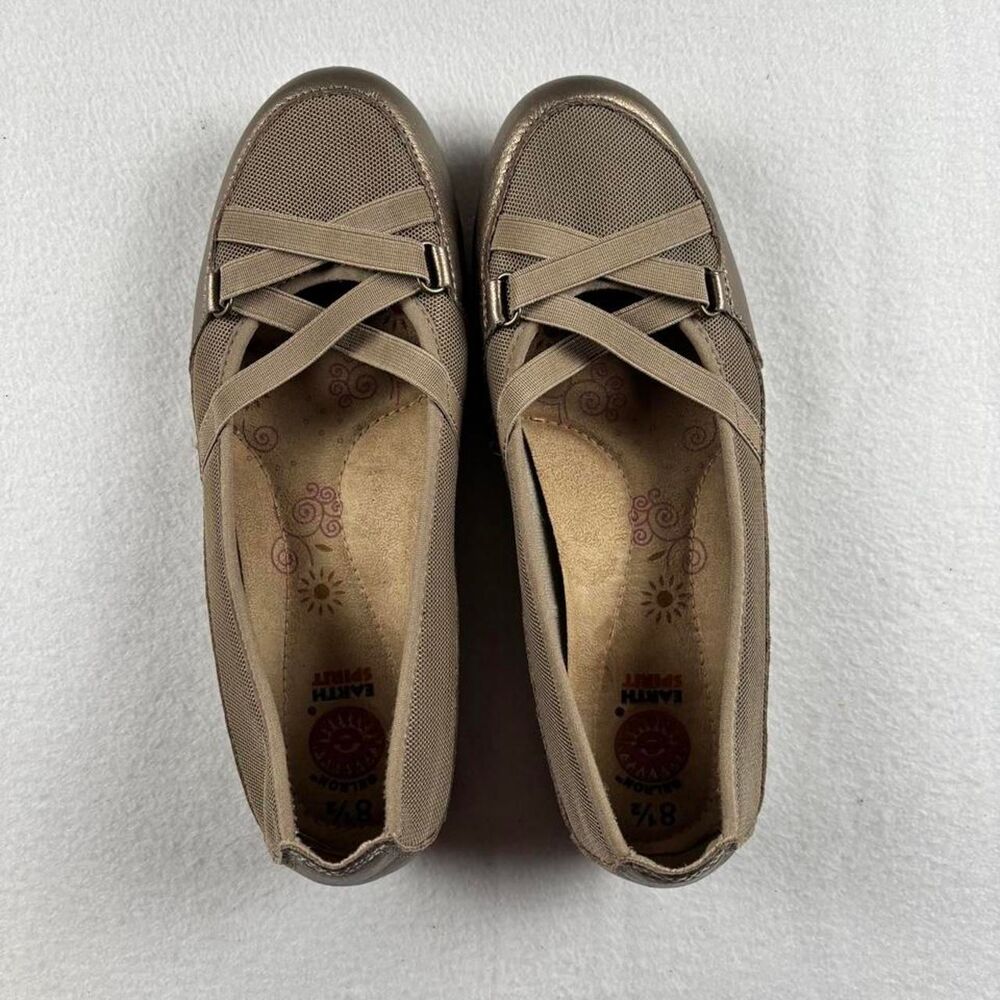 Earth Spirit Gelron Ballet Flats Women’s 8.5 Tan Criss Cross Mary Jane Comfort